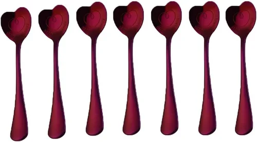 Miniatura 2 de Juego de 7 cucharas en forma de corazón de acero inoxidable, incluye café, postre, helado, té y cucharas de amor, perfecto y lindo (morado)