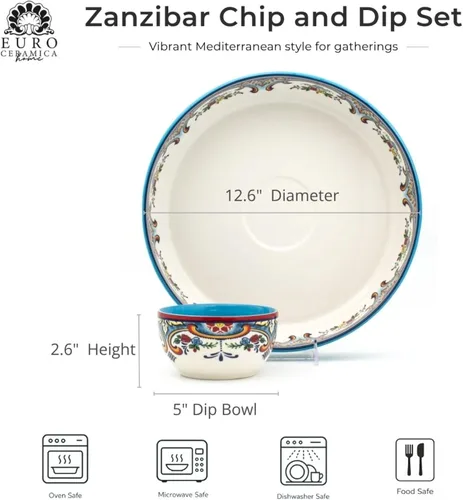 Miniatura 2 de Euro Ceramica Zanzíbar - Tazón para chips y salsas (2 unidades), multicolor, 24 onzas