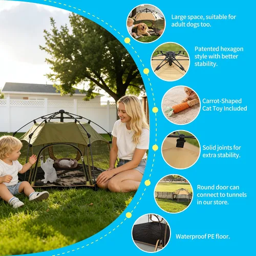 Miniatura 8 de Catio Outdoor Cat Enclosure Cat Tent with 2 Doors, Waterproof & Portable, Mesh Wall, Connectable to Play Tunnels,Indoor/Outdoor Cats Enclosed