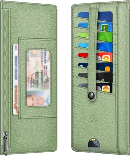 Miniatura 9 de FINTIE Cartera Delgada Porta Tarjetas de Crédito Monedero, Estuches para Tarjetas de Negocios con Bloqueo RFID y Bolsillo con Cremallera