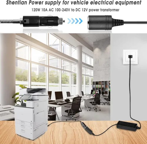 Miniatura 6 de Shentian Fuente de alimentación Adaptador de mechero de encendedor de CA a CC 110V-240V a 12V Convertidor de cargador de energía para coche negro