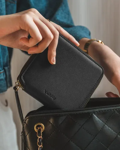 Miniatura 7 de Vulkitty Cartera de cuero para mujer con bloqueo RFID, monedero delgado plegable con bolsillo con cremallera, Negro -, Classic