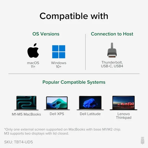 Miniatura 5 de Plugable Base de Conexión Thunderbolt 4 con Carga de 100W, Certificado Thunderbolt, Estación de Acoplamiento para Laptop con Monitor Dual Único 8K