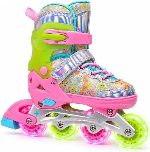 Miniatura 11 de Mammygol Patines en línea para niñas y niños, 4 tamaños ajustables para niñas de 3 a 12 años con ruedas iluminadas y protección de seguridad, regalo