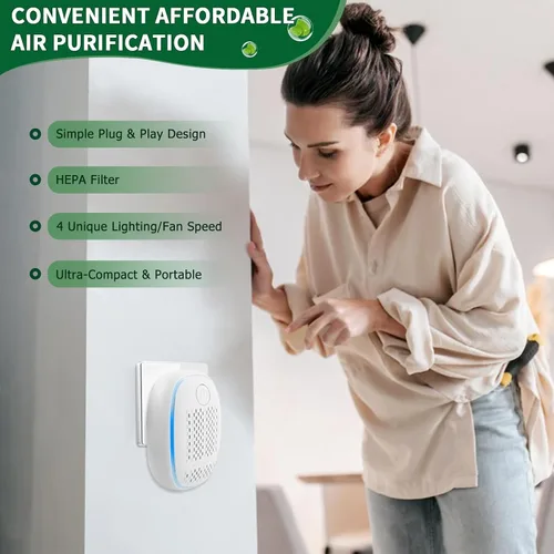 Miniatura 5 de Filtro HEPA de ionizadores de aire/purificador de aire enchufable para el hogar, sistema de filtración de iones negativos para baño, dormitorio