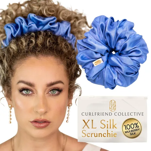Miniatura 17 de Coleteros de seda para mujeres con moño – Coleteros de seda de morera extragrandes – Coleteros sin daños extra grandes para cabello rizado, grueso