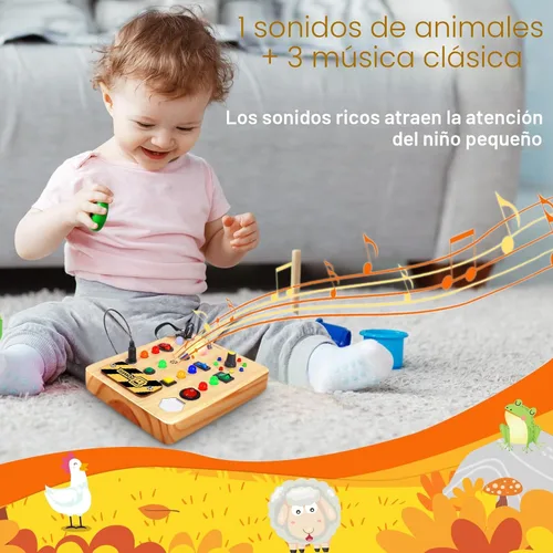 Miniatura 4 de TINTECUSA Tablero Ocupado con Luz LED, Juguetes Sensoriales de Madera para Niños Pequeños, Juguete Musical Montessori para Avión, Actividades