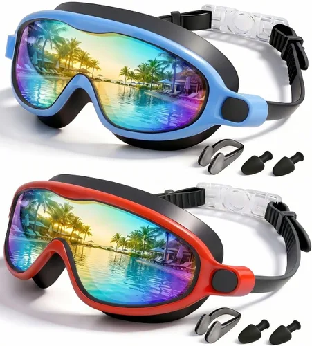 Miniatura 11 de Gafas de natación para niños, paquete de 2, antiempañamiento y rayos UV para niños y niñas, sin fugas, artículos esenciales para la piscina