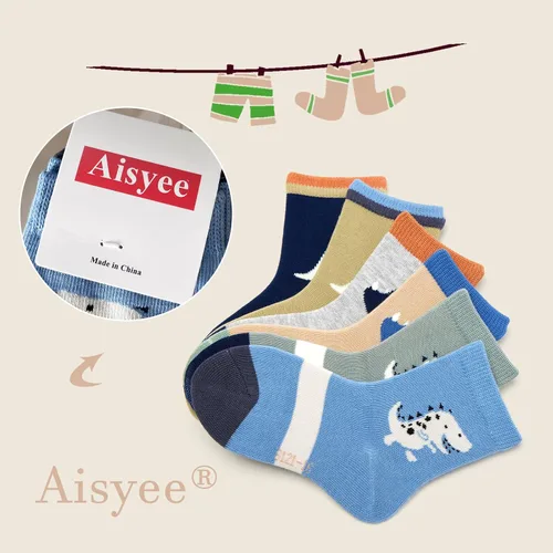 Miniatura 36 de Aisyee Calcetines de algodón para niños, calcetines sin costuras para niños, calcetines coloridos de cuarto de punto, paquete de 6