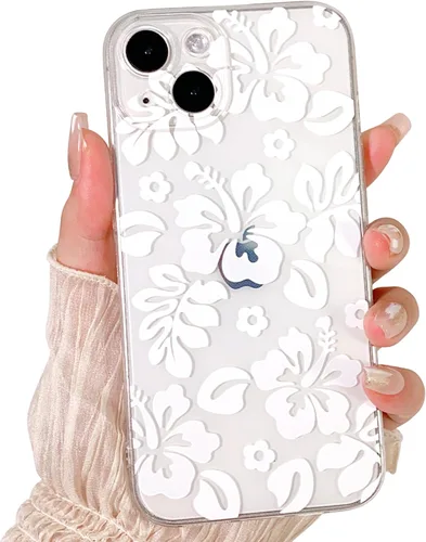 Miniatura 24 de Lovmooful Funda compatible con iPhone 13, bonito diseño transparente de flores de hibisco con estampado floral para niñas y mujeres, TPU suave a