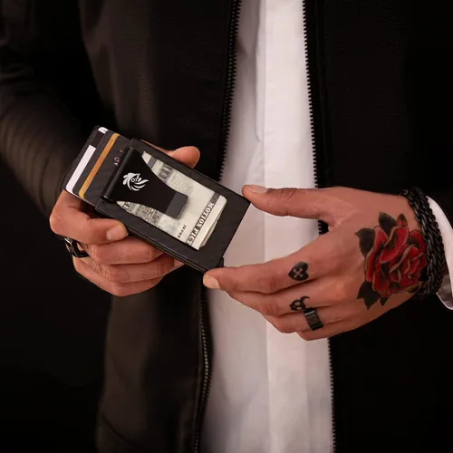 Miniatura 2 de RFID bloqueo de fibra de carbono pop-up billetera, diseño delgado y lujoso, tarjetero para hombres, caja de regalo, Negro -, Minimalista