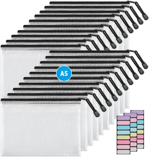 Miniatura 11 de JARLINK Paquete de 20 bolsas de malla con cremallera de 10 colores, tamaño carta/tamaño A4, bolsas de plástico resistentes al agua, para suministros