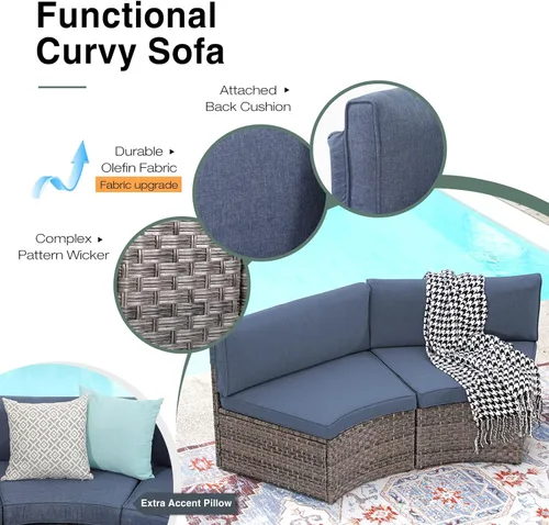 Miniatura 3 de SUNSITT Muebles de patio para exteriores, 11 piezas, juego de muebles de patio redondos seccionales de media luna, sofá curvado para exteriores