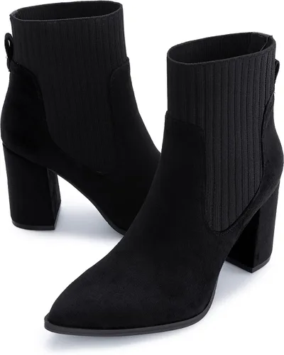 Miniatura 3 de Athlefit Botas de tobillo con punta puntiaguda para mujer con tacón alto y elástico