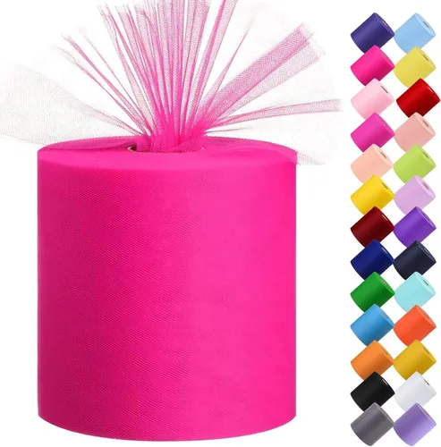 Miniatura 26 de Rollo de tela de tul, 6 pulgadas por 200 yardas (600 pies), carrete de tela de organza de tul para bricolaje, falda tutú, decoración de baby shower