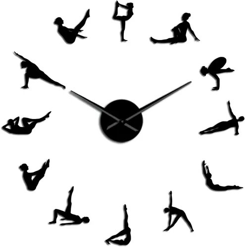 Miniatura 2 de The Geeky Days Pilates Poses - Reloj de pared con adhesivo de espejo de agujas grandes para habitación de niñas, centro de fitness