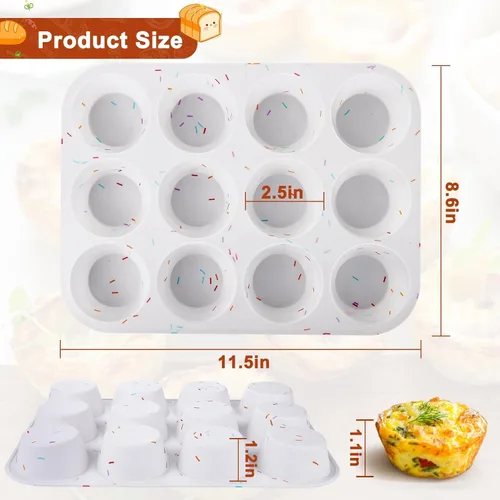 Miniatura 7 de Juome Moldes de silicona para mordeduras de huevo, 12 tazas de moldes de silicona para magdalenas para hornear, molde de silicona antiadherente