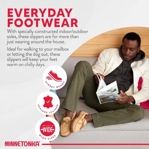 Miniatura 5 de Minnetonka - Pantuflas con suela rígida y forro de pelo para hombre