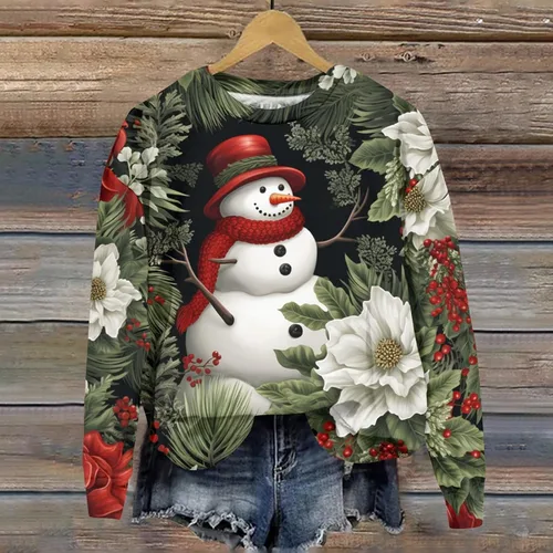 Miniatura 3 de Suéter de Navidad para mujer, de manga larga, cuello redondo, de gran tamaño, lindo estampado gráfico 3D, suéter casual