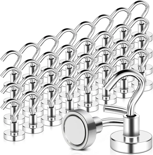 Miniatura 11 de MAGXCENE 50 ganchos magnéticos resistentes, 3 ganchos magnéticos de tierras raras fuertes de diferentes tamaños para colgar, refrigerador, imanes