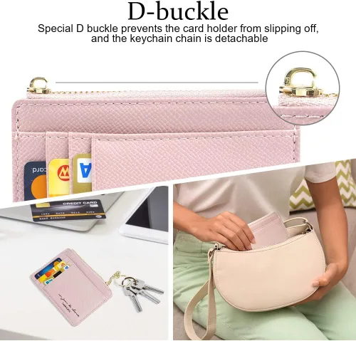 Miniatura 95 de URAQT Cartera para tarjetas de crédito, cartera minimalista de cuero delgado con cremallera, mini protector de tarjeta de crédito, llavero bolsillo
