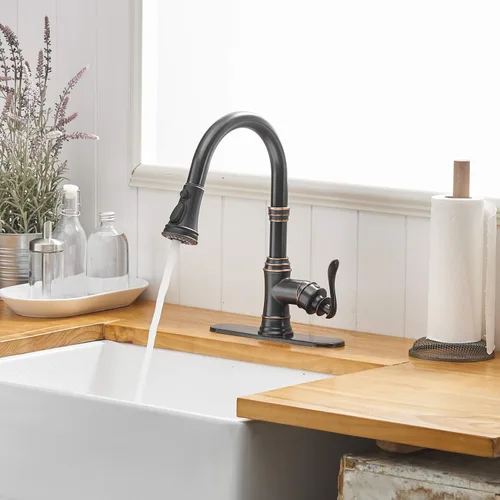 Miniatura 7 de Grifo de cocina negro mate con rociador extraíble, grifo de 3 funciones para fregadero de cocina, mango único, arco alto, cabezal de rociador
