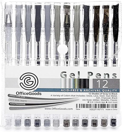 Miniatura 8 de Bolígrafos de gel azules OfficeGoods con recambios – Arte de colorear para adultos – Puntas medias de 0.8-1.0mm – Juego de bolígrafos de gel