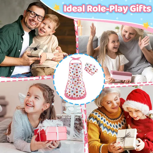 Miniatura 7 de Juego de 2 piezas de delantal y gorro de chef para niños, atuendo ajustable de cocina y horneado para niños, disfraz de juego de rol para niños de 3