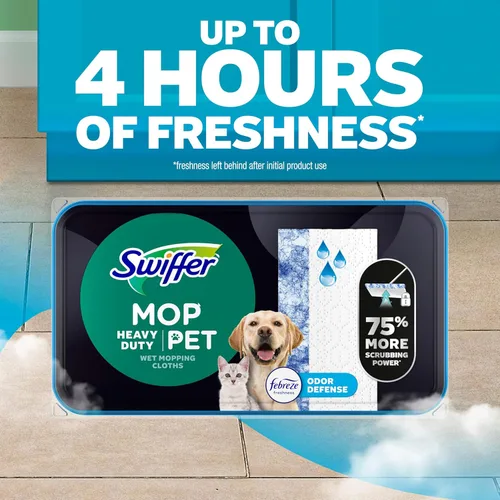 Miniatura 5 de Swiffer Recambios de Paño Húmedo Multisuerficie de Servicio Pesado para Trapear y Limpiar Pisos, Mascotas con Defensa de Olores Febreze, 20