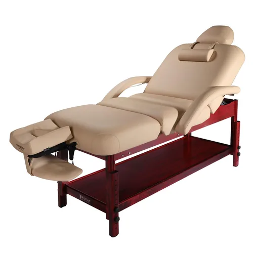 Miniatura 3 de Master Massage Claudia Mesa de masaje estacionaria con respaldo inclinado neumático y reposapiernas, color crema con patas de caoba, 30 pulgadas