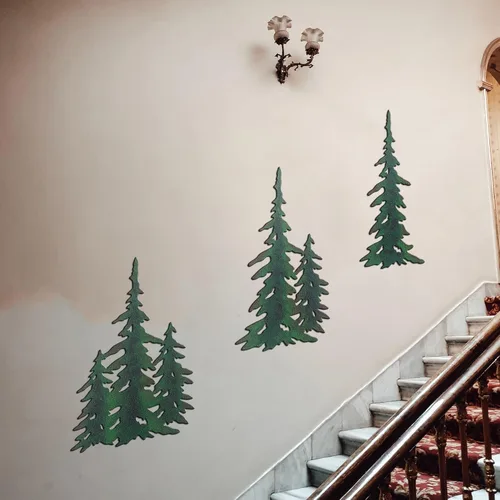 Miniatura 5 de J-Fly Decoración de árbol de Navidad de metal para colgar en la pared de pino, arte de pared de metal para exteriores, arte de pared de pino, arte
