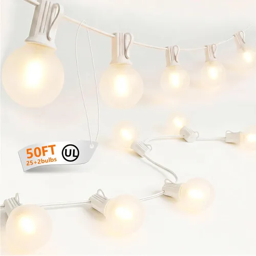 Miniatura 15 de Cadena de luces para exteriores de 50 pies con bombillas G40, luces impermeables para patio con 27 bombillas LED inastillables (2 repuestos)