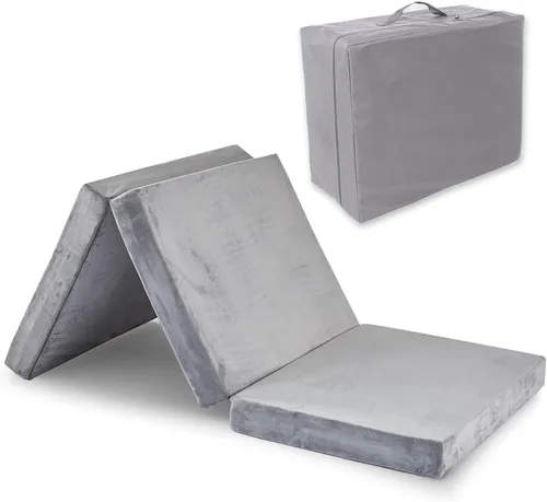 Miniatura 10 de SINWEEK Colchón plegable de espuma viscoelástica individual de 4" con bolsa de almacenamiento - Cubrecolchón de suelo plegable triple, almohadilla