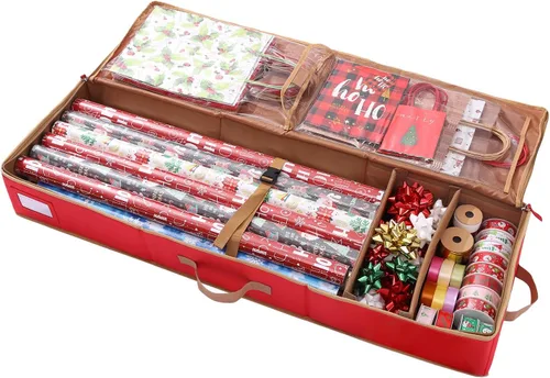 Sattiyrch Contenedores de almacenamiento de papel de regalo, tela Oxford 600D, caja de almacenamiento de cintas navideñas y lazos de bolsas de