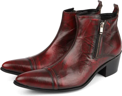 Miniatura 3 de Rui aterrizó botines para hombres zapatos de tacón alto resbalón en estilo doble cremallera lateral cuero genuino bloque talón costura punta
