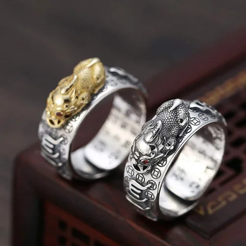 Miniatura 7 de Niqnay Feng Shui Pixiu - Anillo de mantra budista de buena suerte, amuleto de doble protección, riqueza, amor, salud, regalo para hombres y mujeres