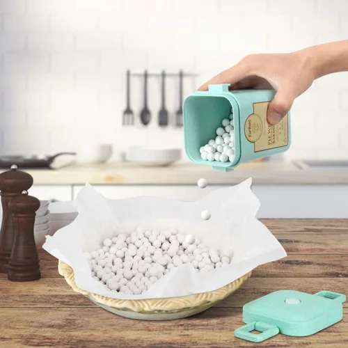 Miniatura 5 de FurRain - Pesos de cerámica para tarta reutilizables de 10 mm Frijoles para hornear costra de pastel Pesos de cerámica natural con contenedor
