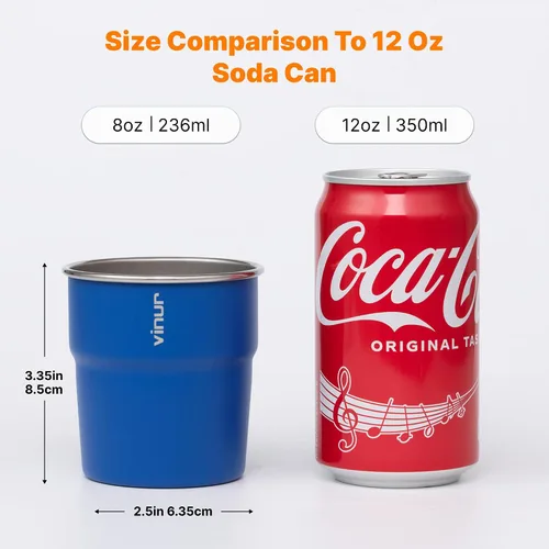 Miniatura 8 de VINUR Vasos Tumbler de Acero Inoxidable de 8 oz, Vasos de Metal Apilables para Beber para Viajes, Campamento, Exteriores, Paquete de 4