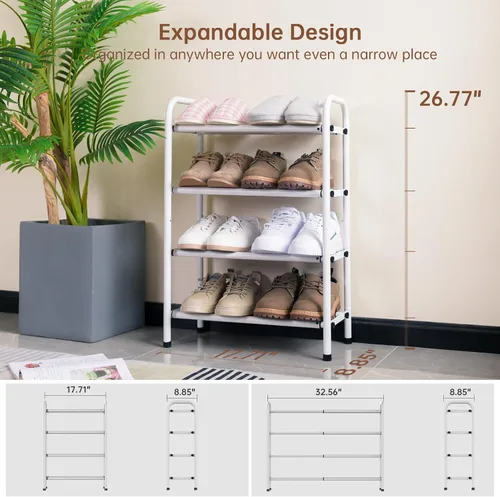 Miniatura 4 de Gonfoam Zapatero expandible de 2 niveles, estante ajustable para zapatos, organizador de almacenamiento de metal resistente, zapatero de pie