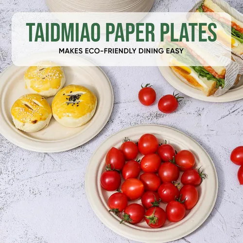 Miniatura 6 de TaidMiao Paquete de 100 platos de papel de 7 pulgadas, platos desechables 100% compostables, platos de postre resistentes, platos de caña de azúcar