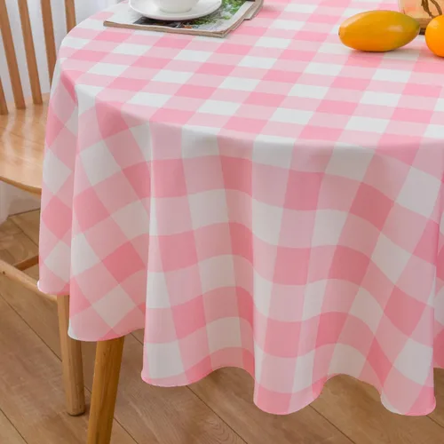 Miniatura 3 de Mantel Redondo Rosa de 60 Pulgadas Mantel a Cuadros Gingham - Cubierta de Mesa de Poliéster Rosa y Blanco a Cuadros Plaid Reutilizable Resistente al