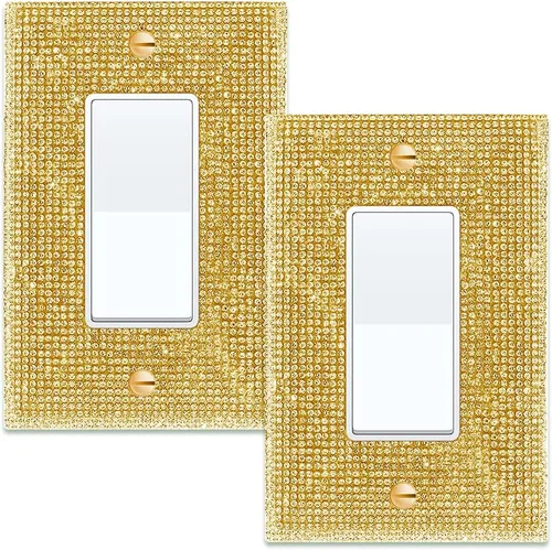 Miniatura 11 de 1 funda para interruptor de luz brillante – Cubierta de placa de interruptor con purpurina dorada con diamantes de imitación 2.2 lbs-2-Oro