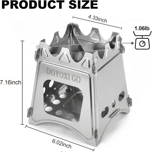 Miniatura 2 de Estufa de leña portátil para camping, de acero inoxidable, ligera, de arranque rápido, con bolsa de transporte para cocinar al aire libre