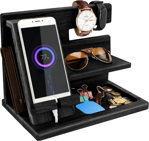 Miniatura 10 de Gifts for Men Wood Phone Docking Station for Mens Gifts for Christmas Husband Anniversary Dad Birthday Gifts for Men or Dad - Nightstand Organizer