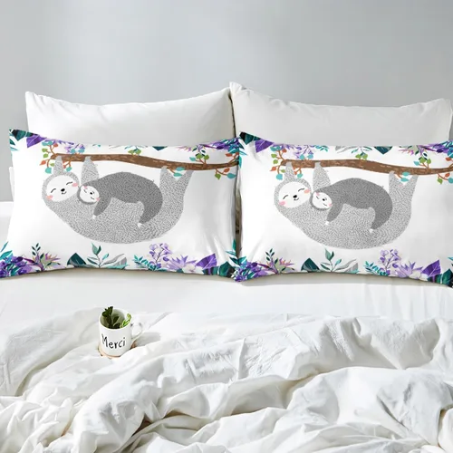 Miniatura 7 de Erosebridal Juego de edredón de perezoso tamaño individual, bonito edredón de plumón de perezoso en árbol para niños y niñas, juego de ropa de cama