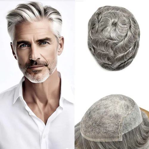 Miniatura 28 de Mens Toupee Human Hair Replacement System Swiss Lace Toupee For Men Hair Piece Protesis Capilar Mens Hairpiece 5X7#1 Jet Black 120% Density