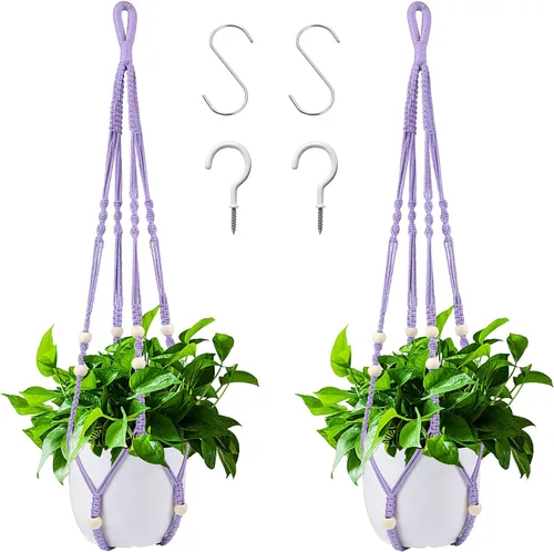 Miniatura 15 de Augshy Colgador de plantas de macramé, 2 piezas de soporte colgante para plantas con extensor, colgadores de plantas para decoración de interiores