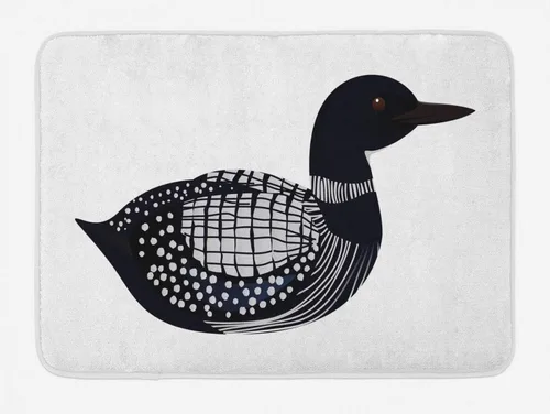 KXO Loon - Tapete de baño, retrato lateral de un pájaro dibujado con puntos a rayas y cuadrados, tapete de felpa para decoración de baño con parte