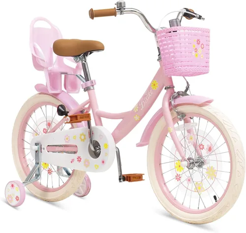 Miniatura 16 de Bixike Girls Bike with Basket for Toddlers and Kids Aged 3-14 Years Old, 12 14 16 18 Inch with Training Wheels & Doll Seat, 20 Inch with Kickstand &