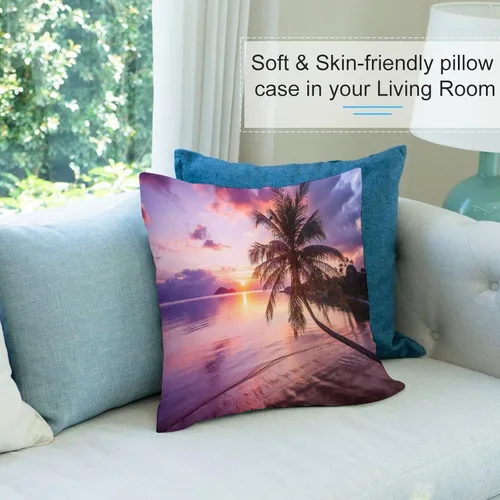 Miniatura 6 de Juego de 2 fundas de almohada con diseño escénico del océano tropical, fundas de almohada para sofá, fundas de almohada de poliéster para sofá